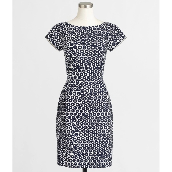 J. Crew Factory Dresses & Skirts - J.Crew Navy Ivory Basketweave Cotton Circle Print Cap Sleeve Dress Size 6